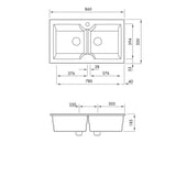 Cuisine 86 x 50 Inset / Undermount Fine Fireclay Gloss White Sink - Double Bowl with Taphole