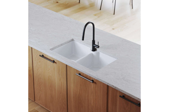 Cuisine 86 x 50 Inset / Undermount Fine Fireclay Gloss White Sink - Double Bowl with Taphole