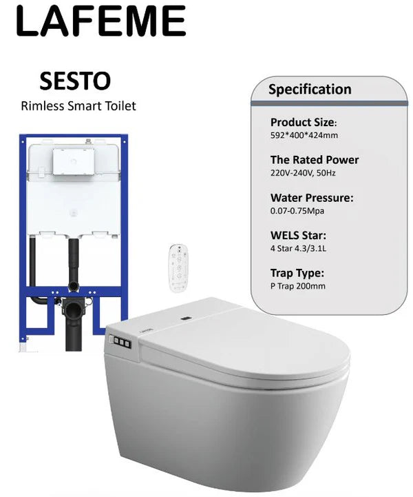LaFeme Sesto Smart Toilet Wall Hung Package with Autoflush in Gloss white
