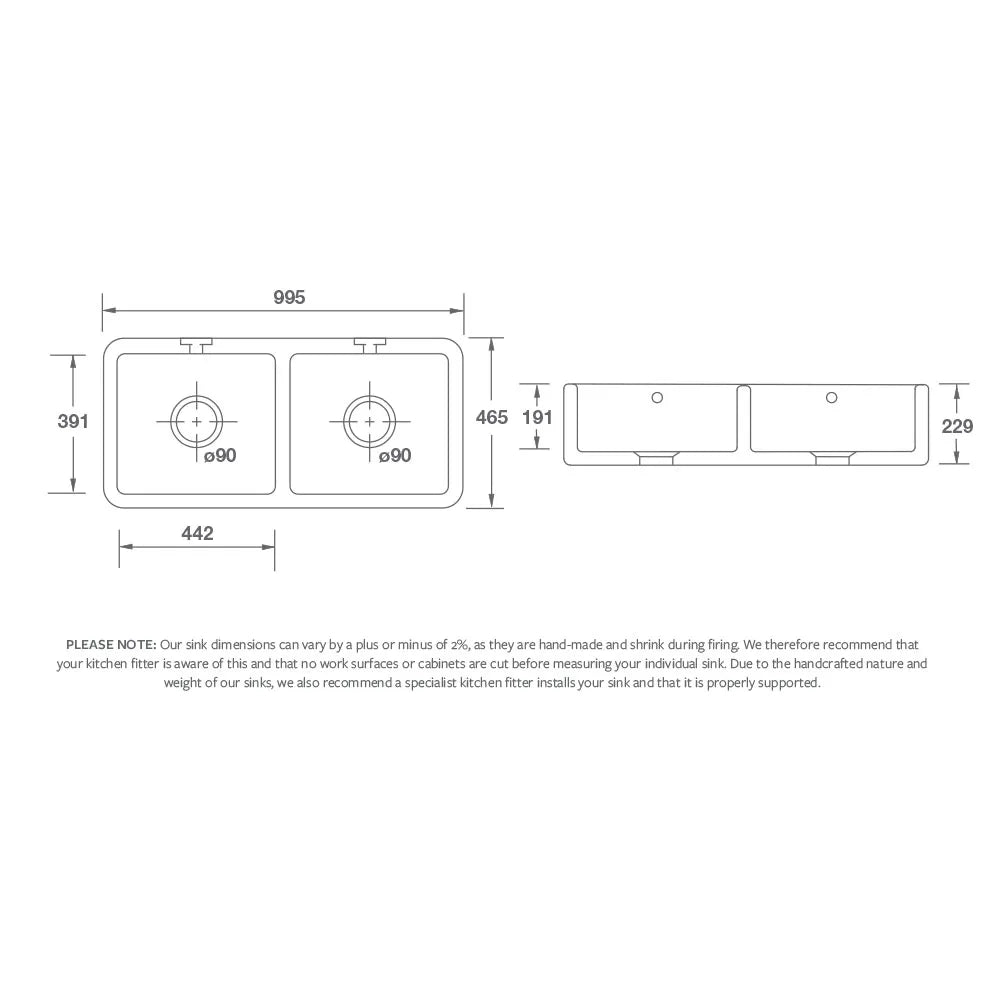 Shaws Double Bowl 1000 Sink