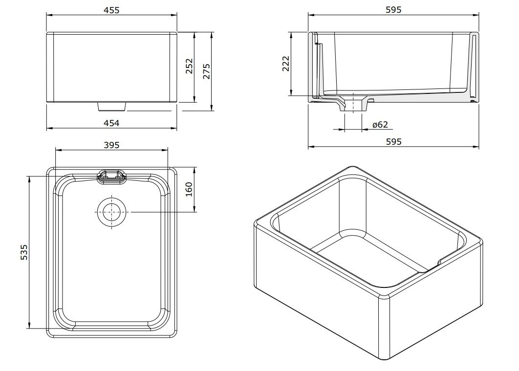 Belfast 60 x 46 Fine Fireclay Farmhouse Butler Sink with Internal Overflow