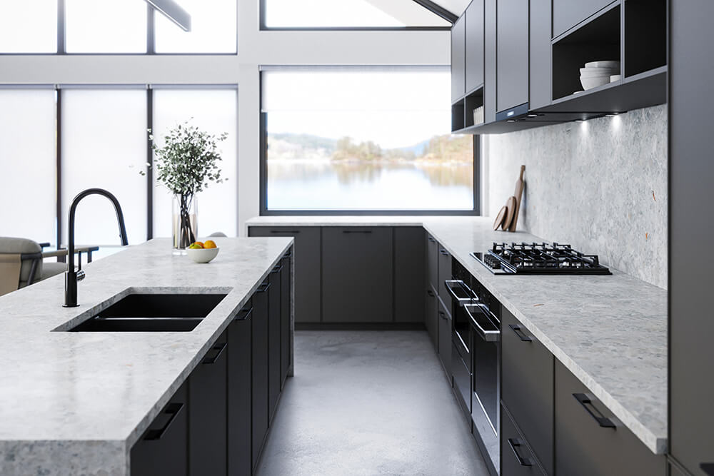 Cuisine 85 x 46 Double Inset / Undermount Fine Fireclay Sink Matte Black