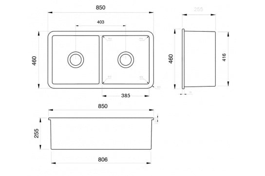 Cuisine 85 x 46 Double Sink Gloss White
