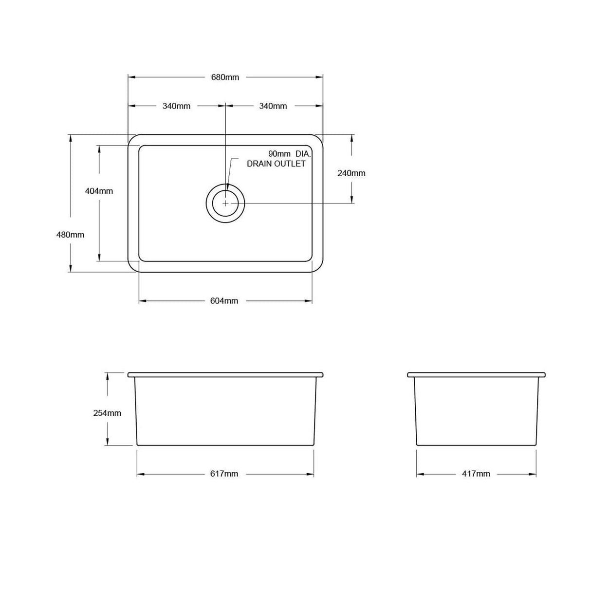 Cuisine 68 x 48 Inset / Undermount Fine Fireclay Matte Black Sink