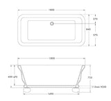 Turner Hastings Kirkham 180 x 84 TitanCast Solid Surface Bath With Ball Feet - Satin Silk White