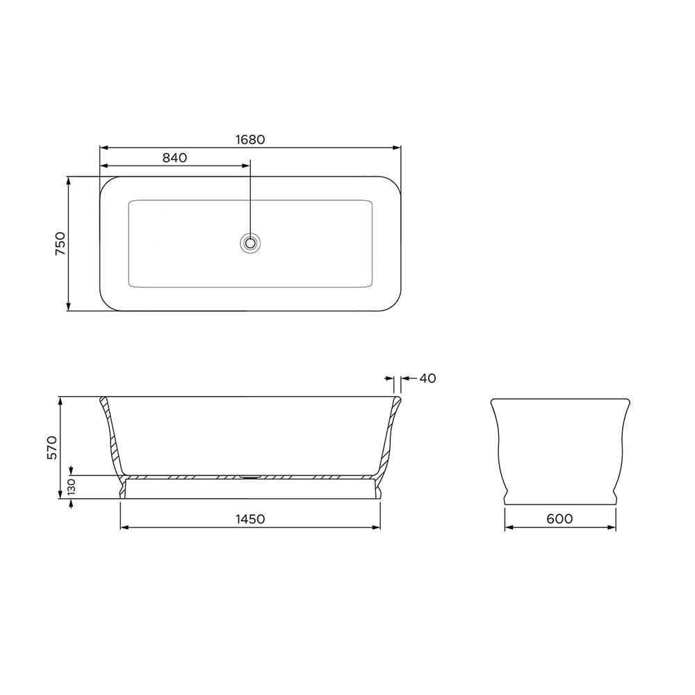 Turner Hastings Lynton 168 x 75 TitanCast Solid Surface Freestanding Bath - Satin Silk White