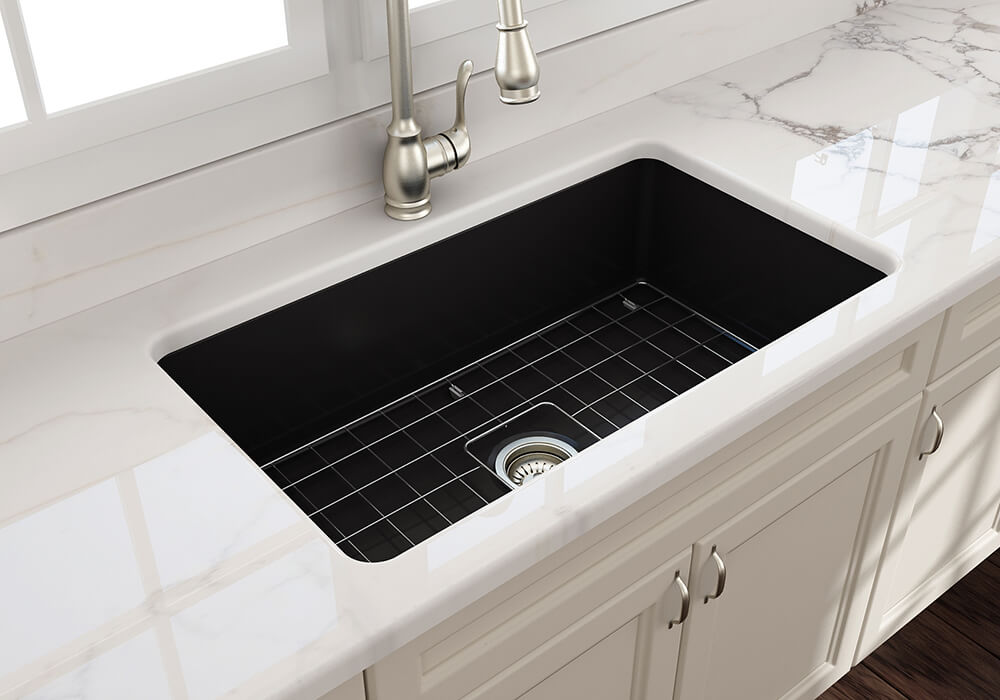 Cuisine 81 x 48 Inset / Undermount Fine Fireclay Matte Black Sink