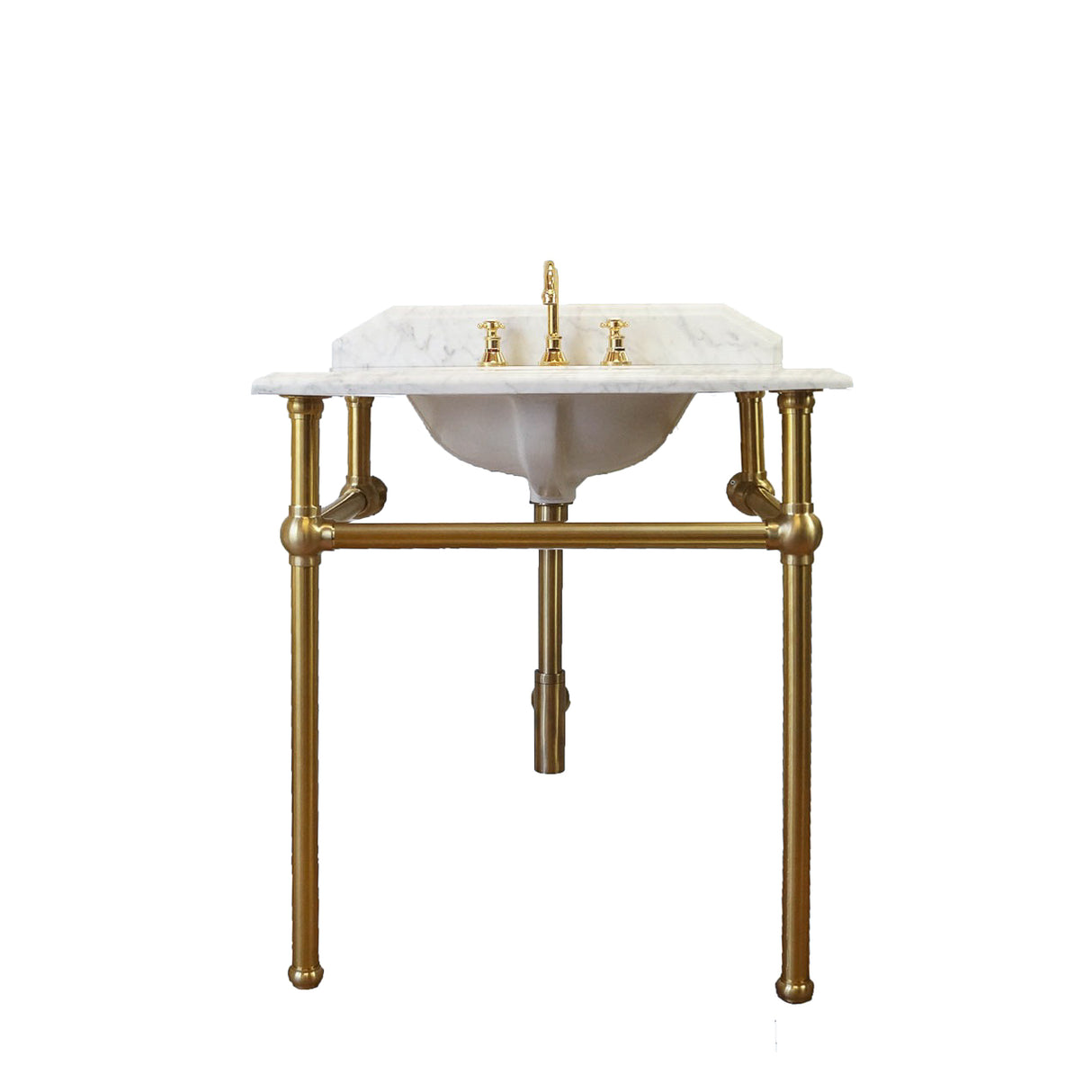 Turner Hastings Mayer Basin Stand With 75 x 55 Real Carrara Marble Top Brushed Brass