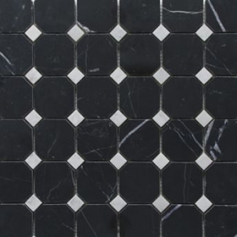 Nero Marquina Honed Octagon 48x48x10mm & Carrara Honed Dot