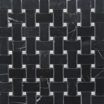 Nero Marquina Honed Basketweave with Carrara Dot