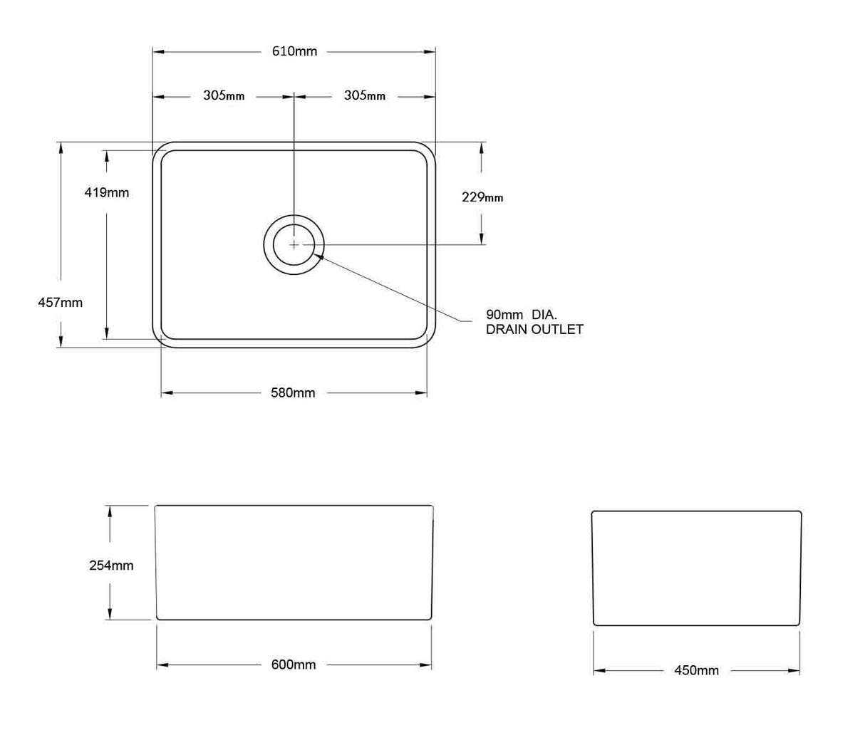 Novi 60 x 46 Fine Fireclay Concrete Look Farmhouse Butler Sink