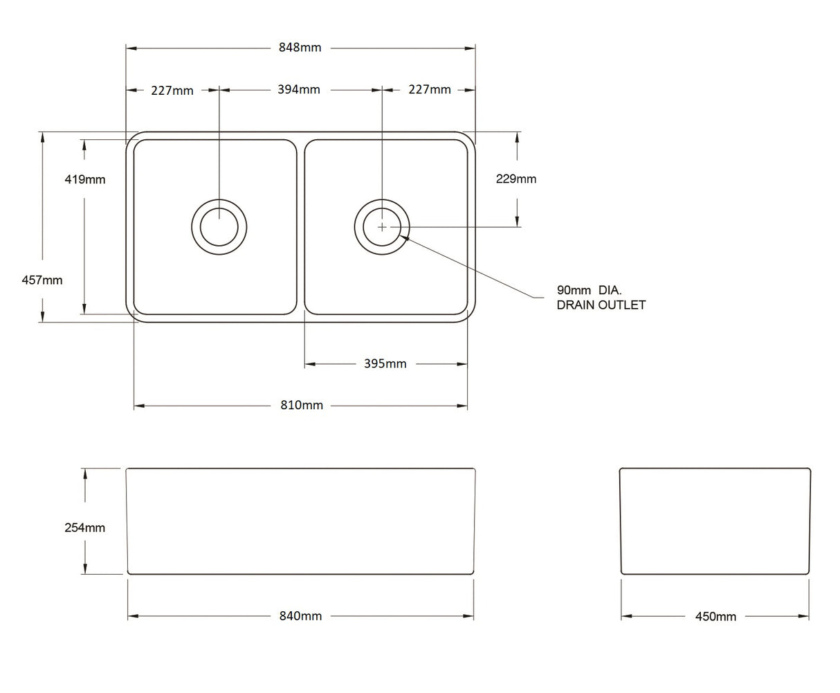 Novi Fine Fireclay 85 x 46 Gloss White Farmhouse Butler Sink