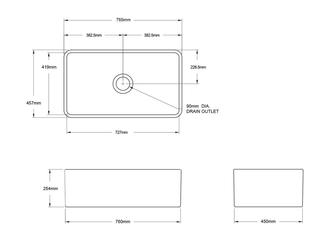 Novi 75 x 46 Fine Fireclay Concrete Look Farmhouse Butler Sink